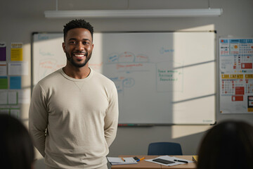Portrait of a smiling teacher in a classroom