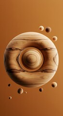 Wood Torus with Spheres on Brown Background