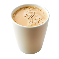 Milk karak chai served in cup, traditional Asian tea isolated on while background.	