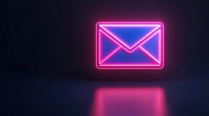 Fototapeta premium Neon email icon in pink and blue glow design for modern communication concepts and digital marketing use