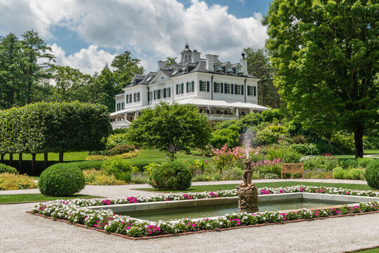 Lenox, Massachusetts, US-July 19, 2022: House and garden at The Mount which was the country home of the writer Edith Wharton in the early 1900s.