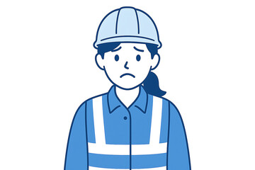 困り顔の女性建設作業員の正面イラスト（白背景）