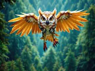 Low poly owl, Close-up of owl, surprised animal, flying owl 