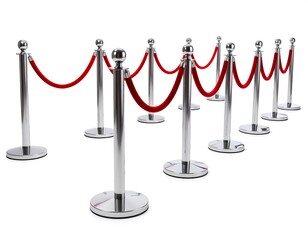 Red rope barriers on white background