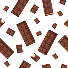 Seamless Chocolate Pattern with Bars and Pieces on White Background – Vector Design for World Chocolate Day, Sweets, Textile, Wrapping Paper, and Holiday Decor