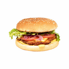 Homemade beef burger on white background