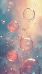 Many floating bubbles in dreamy outdoor setting