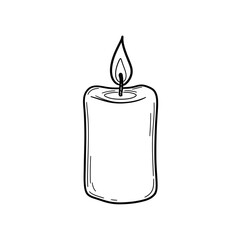 A black outline drawing on a white background depicts a single candle