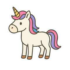A cute cartoon unicorn with a pastel mane in vector style.