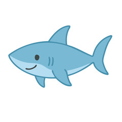 Obraz premium A smiling cartoon shark in flat vector art.
