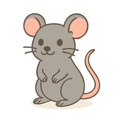 A flat, digital illustration of an adorable cartoon mouse with pink ears.