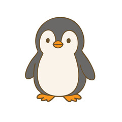 A cute cartoon penguin with a round belly in flat style.