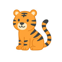A flat, vector tiger illustration with bright orange fur and stripes.