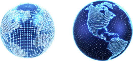 Digital Globe Representation with Connections and Network Design on Transparent Background