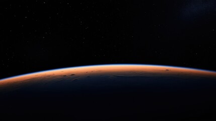Orange planet with craters in serene outer space setting