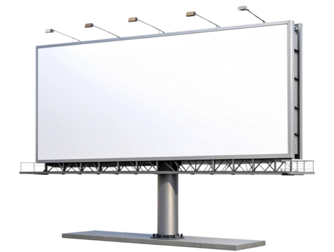 Blank White Billboard on Metal Stand, Front View, Isolated on Transparent Background