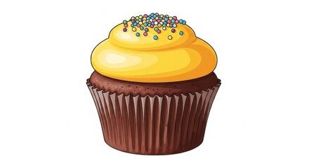 Delicious Chocolate Cupcake with Yellow Buttercream Frosting and Sprinkles