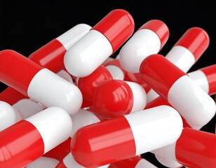 Close-up of red and white pills
