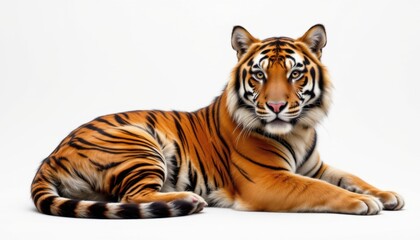 Obraz premium Majestic tiger posing studio setting animal portrait minimalist background close-up view wildlife beauty