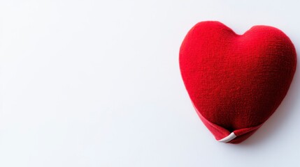 Obraz premium Knitted Red Heart Shaped Pillow on a Plain White Background Highlighting Love and Affection