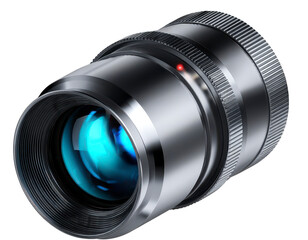 Fototapeta premium Professional Photography Lens with Bright Reflection and Detailed Silver Metallic Design on Transparent Background