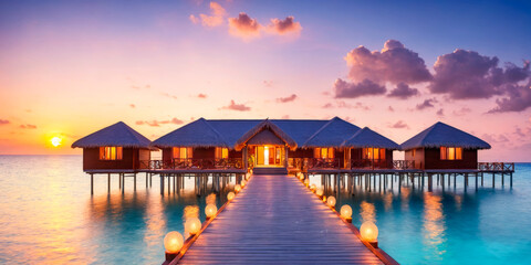 Luxurious Overwater Bungalow at Sunset