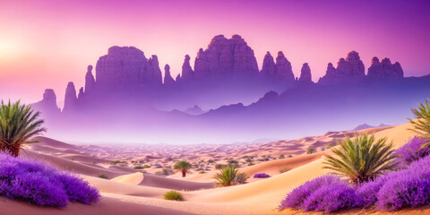Purple Desert Oasis at Sunrise.