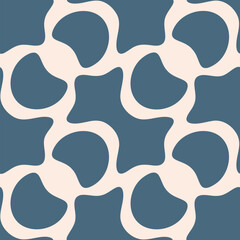 Abstract vector geometric seamless pattern. Stylish blue and beige background with smooth quirky shapes. Retro vintage style ornament texture. Repeating design for decor, print, wallpapers, textile