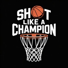 Basketball with text Shot Like a Champion on black background.