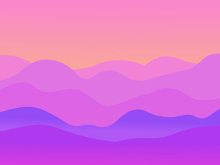 Soft colorful mountain landscape with pink and purple hills under warm sky