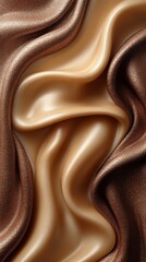 Two fabrics of different textures are intertwined. One is shiny beige and the other a shimmering brown. Together they create a sense of luxury and softness through their flowing shapes