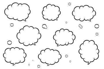 モコモコ雲の吹き出しイラストセット。マンガ・デザイン用テンプレート素材