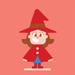 Cartoon Girl in Red Costume and Hat Illustration