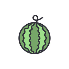 Illustration Of A Fresh Green Watermelon With A Swirly Vine