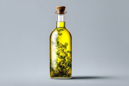 Infused olive oil bottle with herbs gourmet cooking ingredient food photo