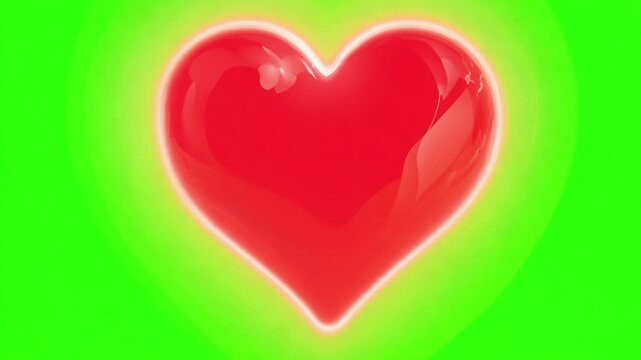 Growing red heart animation on green screen background