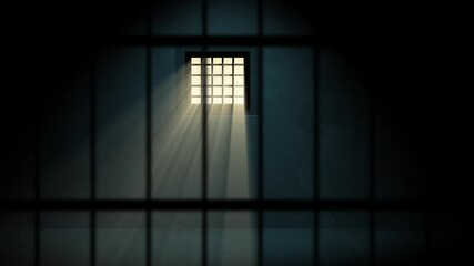Animation of an empty prison cell with rays of light from the window. 4K - Powered by Adobe