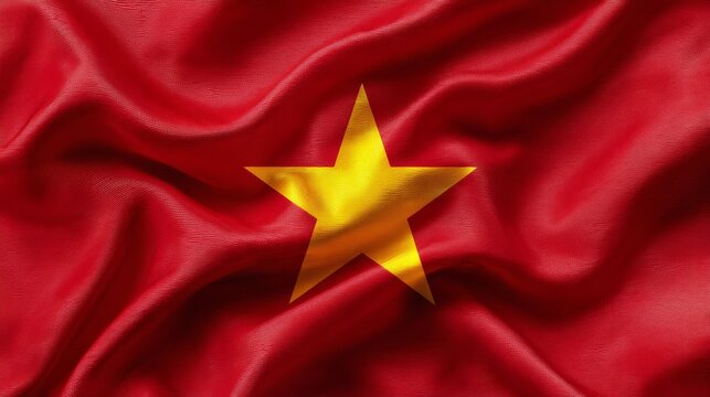 Silk flag of Vietnam showcasing vibrant red and yellow colors with star symbol