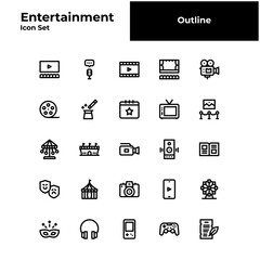 Entertainment outline icon set, Entertainment black line icon set.
