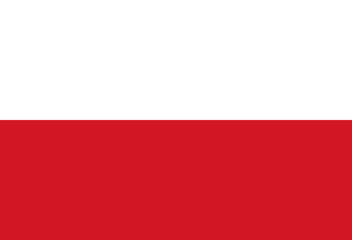 Vector illustration of the official flag of Poland. Features two equal horizontal bands, white on the top and red on the bottom.