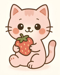 Pink cat with strawberry