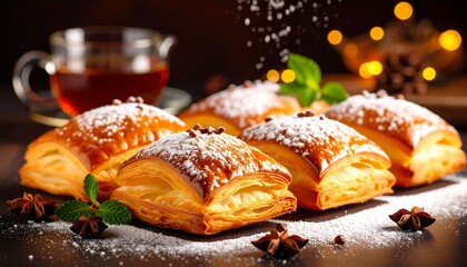 Puff pastries dusted with sugar