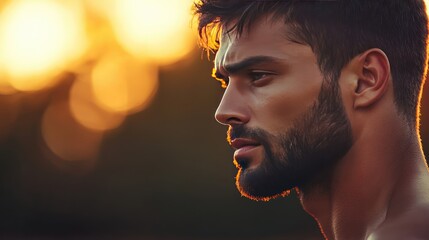 Thoughtful Man with a Beard at Sunset