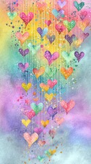 Whimsical Rainbow Hearts Cascade - Playful Comic Layout with Polka Dots, Ink Splashes, and Pastel Textures