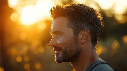 Thoughtful Man with a Beard at Sunset
