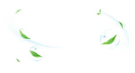 Airy Sky Scene with Bubbles and Flying Leaves
