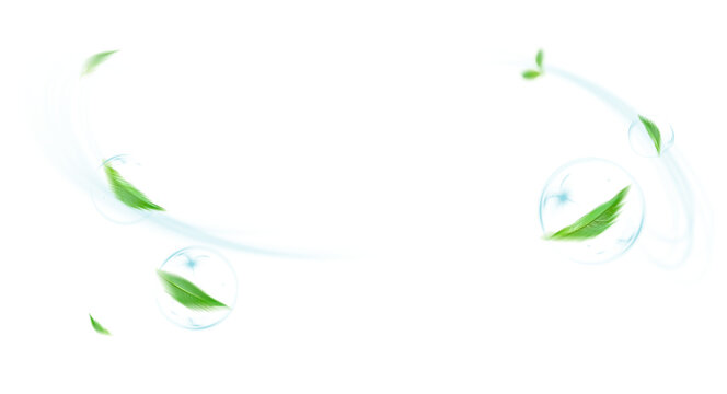 Airy Sky Scene with Bubbles and Flying Leaves