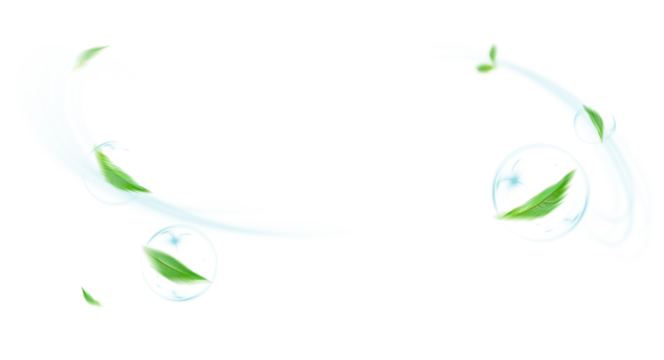 Airy Sky Scene with Bubbles and Flying Leaves