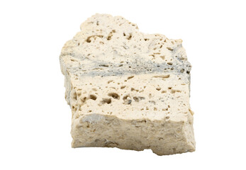 Close-up of mineral travertine marble, isolated on white background