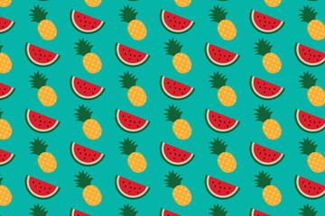 seamless pattern with summer fruits. watermelon and pineapple seamless pattern. Decorative summer elements seamless pattern. 